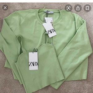 Zara green cardigan with matching top